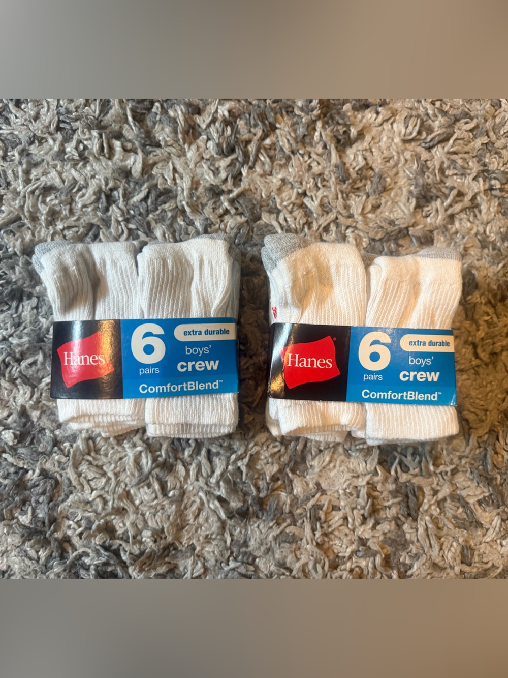 HANES Boys Crew Socks White Size Small 4 1/2 - 8 1/2 ComfortBlend 12 Pair NEW